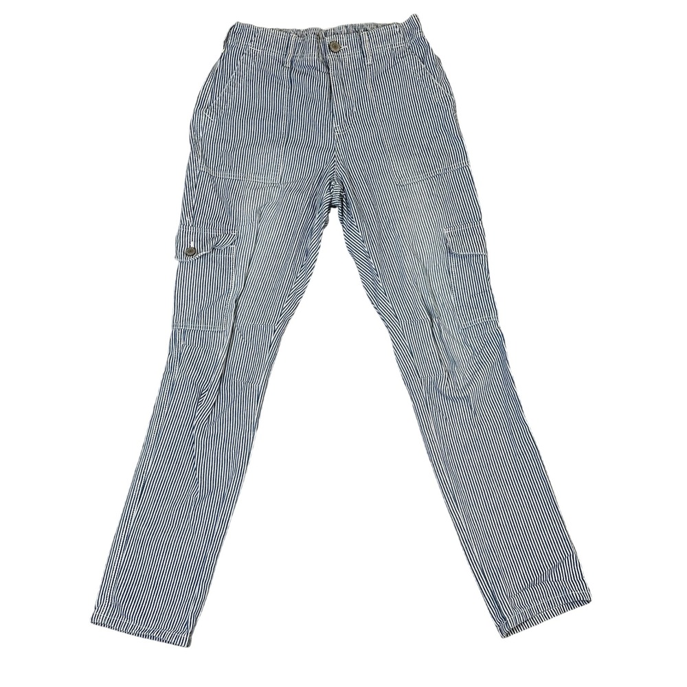 Dickies Girl Hickory Stripe Cargo Pants Blue White High Rise Cotton Small